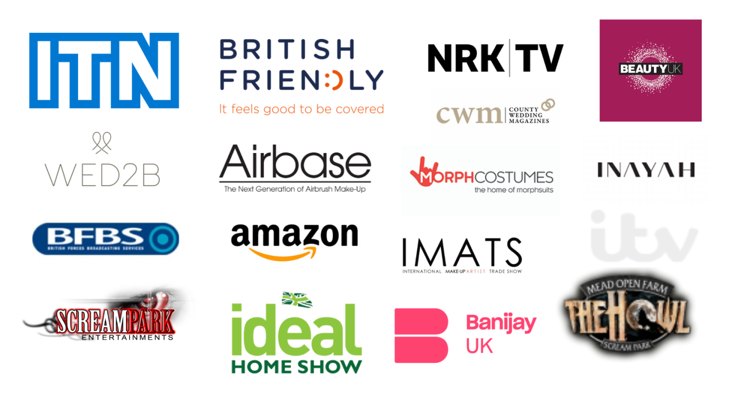 A collage of company logos who have worked with Jenny Buckland Makeup Artist.